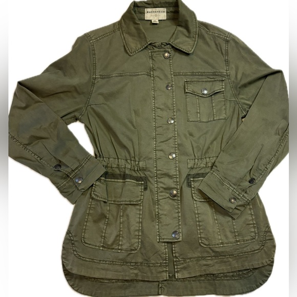 ✨Women’s XS Marrakech Anthropologie Army Green Zip Button Up Utility Coat Jacket - Picture 1 of 12